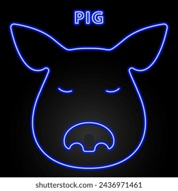 neon; pig; swine; piggy; piglet; pork; livestock; farm; night; light; sticker; electricity; illuminated; colorful; led; electric; glow; icon