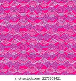 Neon pink abstract seamless pattern with waves outlines. For print on textile, wrapping paper, packaging, web design.