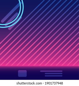 Neon pink background with blue circles and lines design, Decoration advertising and fluorescent light theme Vector illustration