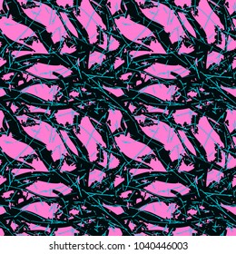 Neon pink, black and blue UFO camouflage is a bright seamless pattern that can be used as a camo print for clothing and background and backdrop or computer wallpaper