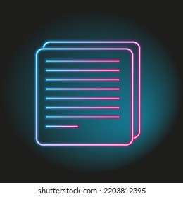 Neon pink and blue document sign, business plan, glowing tube border line, written document for mobile apps, web, applications etc.