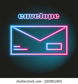Neon pink and blue envelope for texting, messege, neon letter sign, glowing tube border line, post envelope for mobile , web, applications etc.