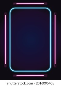 Neon pink and blue light vector illustration. Neon border or frame. Lights sign. Vector abstract neon background for signboard or billboard. Geometric glow outline.