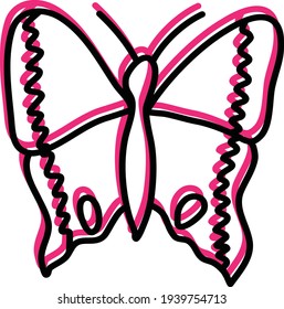 Neon pink butterfly, illustration, vector on a white background