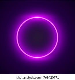 Neon pink circle background. Vector illustration.