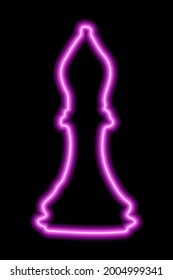 Neon pink contour chess figure bishop on a black background. Vector illustration