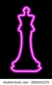 Neon pink contour chess figure queen on a black background. Vector illustration