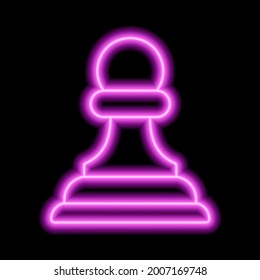 Neon pink contour chess figure pawn on a black background. Vector illustration