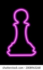 Neon pink contour chess figure pawn on a black background. Vector illustration