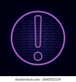 Icono de signo de exclamación rosa neón en la Ilustración vectorial de icono de signo de advertencia de pared