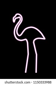 neon pink flamingo on a dark background.