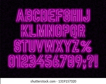 Neon pink font with numbers and punctuation marks.