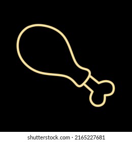 Neon pink fried chicken or chicken leg silhouette thin line icon for restaurant logo design. Vector illustration of a fast food mascot isolated on a black background.