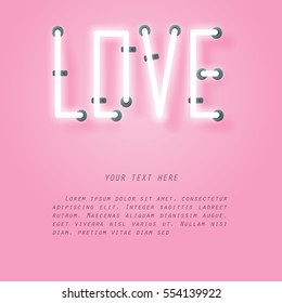 Neon and pink glow effect of love with space for text, valentine's day and romance concept, vector art and illustration.
