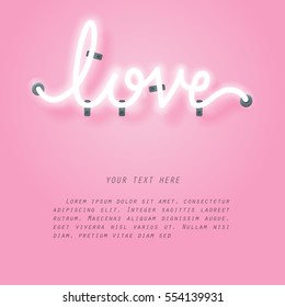 Neon and pink glow effect of love with space for text, valentine's day and romance concept, vector art and illustration.