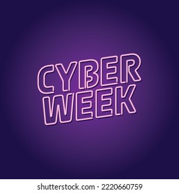 Neon pink glowing cyber week sale banner on purple background