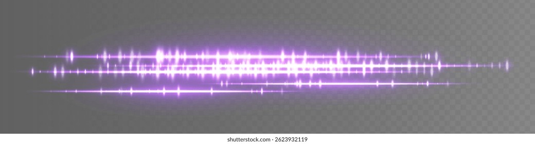 Neon pink glowing waveform with energetic peaks and frequency bands on checkered transparent background. Perfect for music visuals, digital voice patterns or podcast interface.