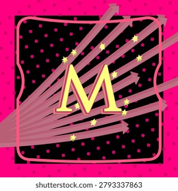 Neon pink gradient character treatment for LETTER M with linear gradient and prism shadow letterform