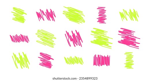 Neon pink and green highlight marker pen spots and lines isolated on a white background for your design.