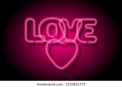 Señal de corazón rosado neón y texto AMOR. Día de San Valentín o diseño festivo del Día de la Madre