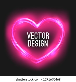 Neon pink heart vector illustration on dark background. Design element for Happy Valentine's Day. Banner, cover, advertisement. Copy text space.