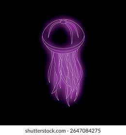 Neon pink jellyfish swimming in the dark depths of the ocean, creating a vibrant contrast