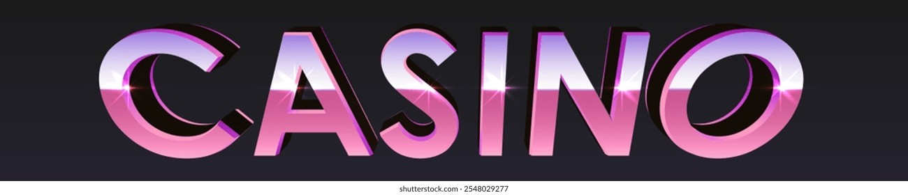 Neon pink letterings Casino with sparkle on black background. Concept for casino design. Vector illustration for postcard, web, advertising