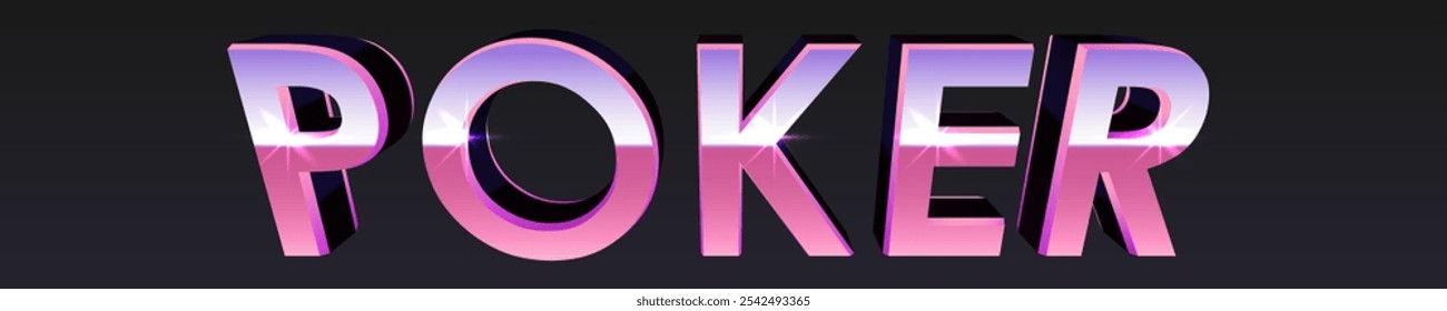 Neon pink letterings Poker with sparkle on black background. Concept for casino design. Vector illustration for postcard, web, advertising