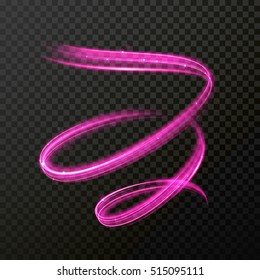 Neon Pink Light Effect In Swirl Spiral Shape. Vector Abstract Light Trace In Whirl Speed Motion. Luminous Abstract Glitter Shimmer Light Painting