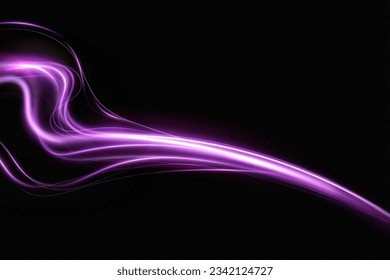 Neon pink light. Light lines of movement speed. Colorful wave effect. curl curve effect.