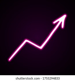 Neon pink moving arrow vector icon. Hand-drawn vector illustration of a pointer on black background