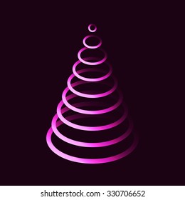 Neon pink oval layer christmas tree on black background 