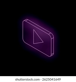 Neon pink play button is glowing on a dark background, suggesting online video streaming