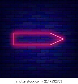 Neon pink pointer on brick wall. Empty arrow. Space for text. Shiny flyer. Simple frame. Glowing effect poster. Editable stroke. Vector stock illustration