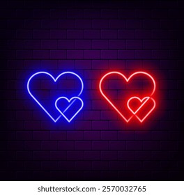 Neon pink and red heart . glow in the dark heart-shaped sign, neon pink and red lines, romantic pattern for your love design.