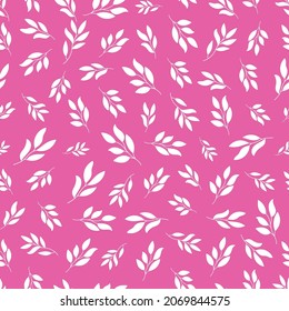 Neon pink seamless pattern with white plants