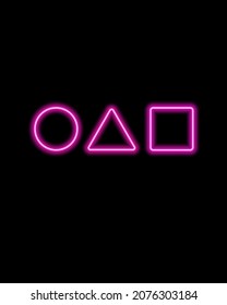 Neon pink signs circle, square, triangle. Vector image.