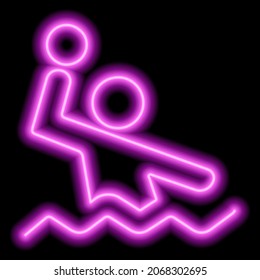 Neon pink silhouette of man playing water polo on black background. Vector illustration