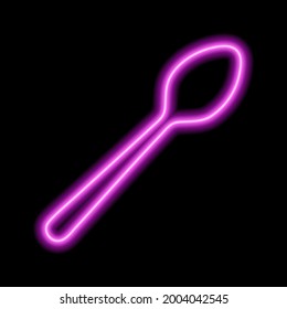 Neon pink spoon silhouette on a black background. Vector illustration