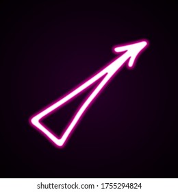 Neon pink straight arrow vector icon. Hand-drawn vector illustration of a pointer on black background. Arrow with a wide start