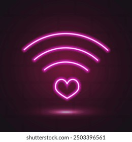 Neon pink wifi badge with a heart, love. Vector 