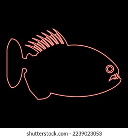 Neon piranha enojado pez rojo color vectorial imagen de estilo plano luz