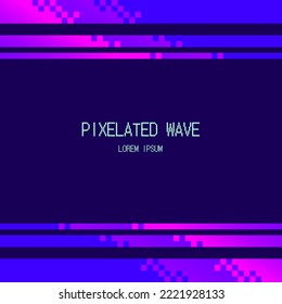 Neon Pixelated Gradient Fading Line Frame, Glowing Pink with Blue Background