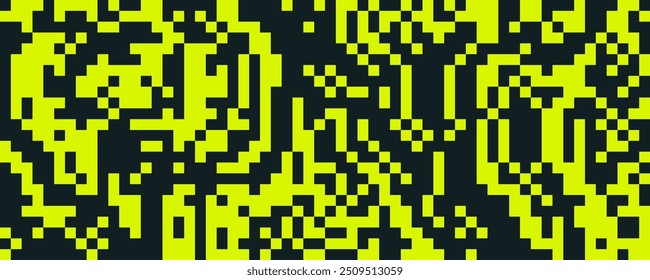 Textura aleatória em pixels de néon. Fundo de pixel pontilhado amarelo e preto. Papel de parede digitalizado para banner, cartaz, folheto, brochura, livreto, folheto. Tela de fundo de sobreposição rasterizada de vetor