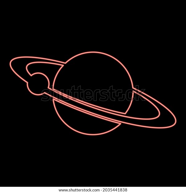 Neon planet with satellite on the ring\
red color vector illustration flat style\
image
