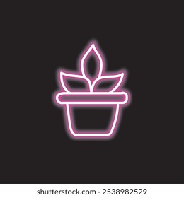 neon plant isolated on black background. plant icon with glowing neon lines. Vector illustration.