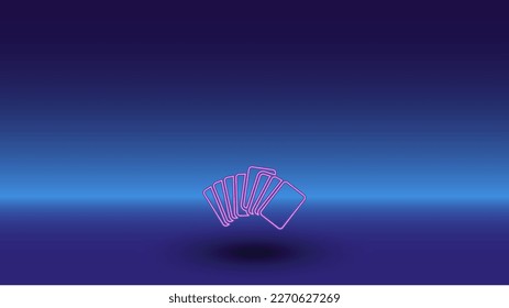 Neon playings symbol on a gradient blue background. The isolated symbol is located in the bottom center. Gradient blue with light blue skyline