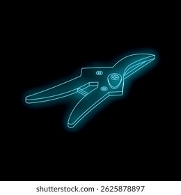 Neon pliers icon glowing on dark background, symbolizing construction, repair, and craftsmanship