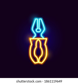 Neon Pliers Icon. Vector Illustration of Glowing Object.