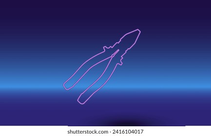 Símbolo de alicates de neón sobre un fondo azul gradiente. El símbolo aislado está situado en el centro inferior. Azul degradado con horizonte azul claro
